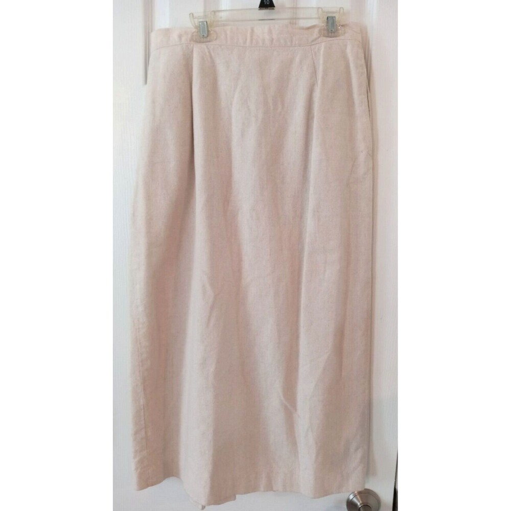 Linen Blend Midi Skirt Size 11/12 Straight Khaki Beige